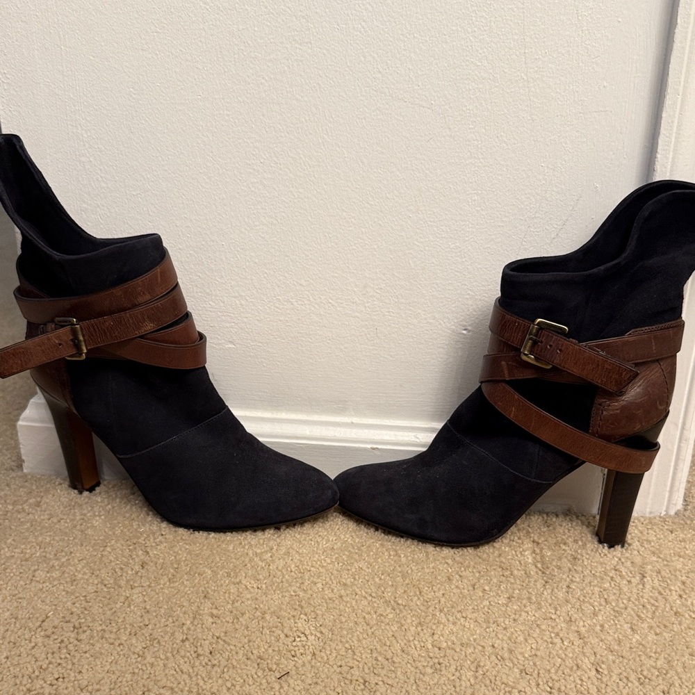 Stylish Navy and Brown Women's Ankle Boots